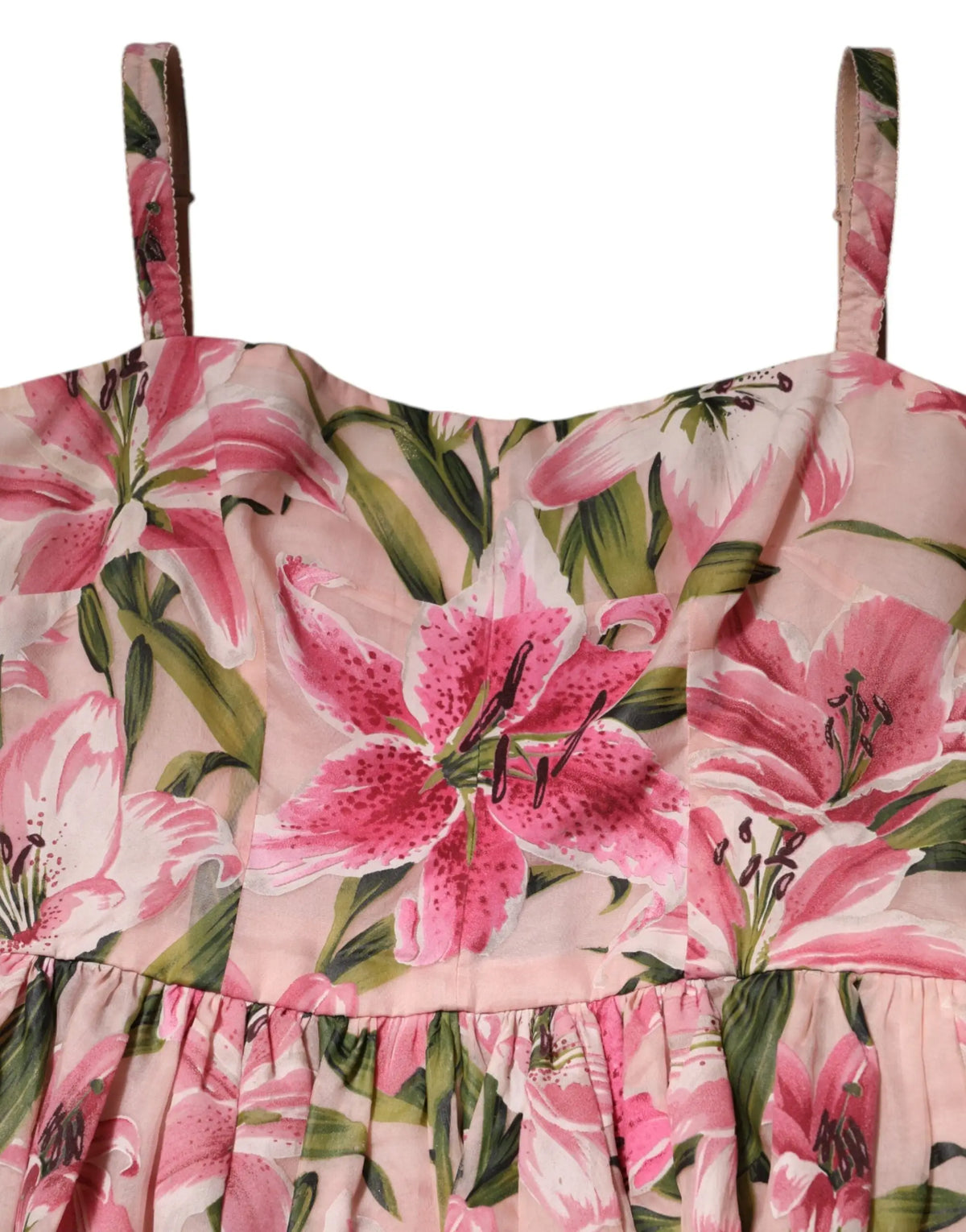 Robe midi sans manches dolce et gabbana rose à imprimé floral lily avec bretelles fines et ourlet volanté