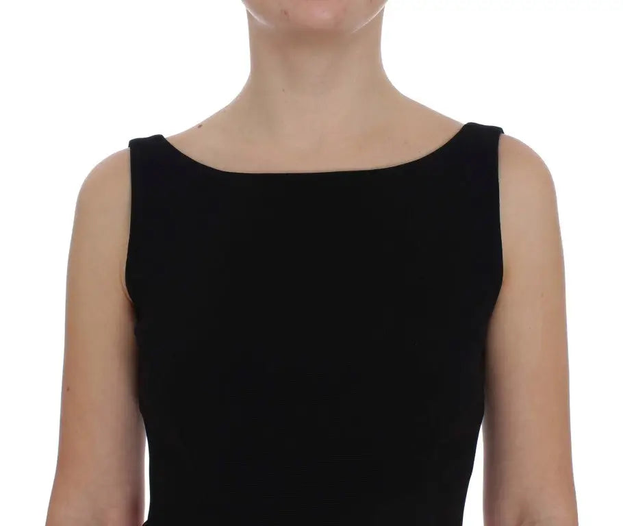 Robe longue Dolce & Gabbana à imprimé floral rose avec col arrondi noire sans manches