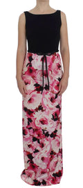 Robe longue dolce & gabbana noire et rose à imprimé floral avec corsage ajusté, ceinture nouée et jupe fluide