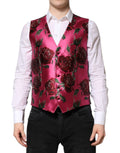 Dolce & Gabbana gilet homme en satin rose vif avec motif floral rouge profond et feuilles vertes