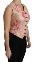 Dolce & gabbana pink and gold paisley brocade sleeveless vest with red buttons