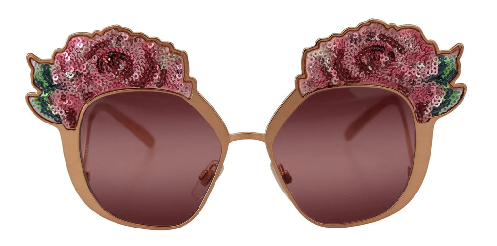 Lunettes de soleil dolce & gabbana dg2202 en or rose avec broderie sequins florale rose