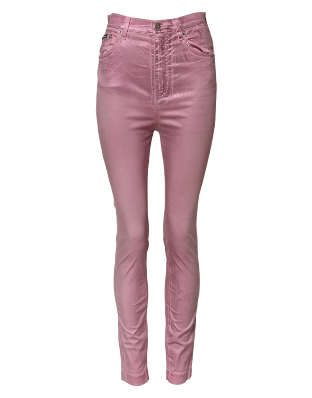 Jean skinny taille haute dolce & gabbana rose avec finition satinée lisse en denim haut de gamme