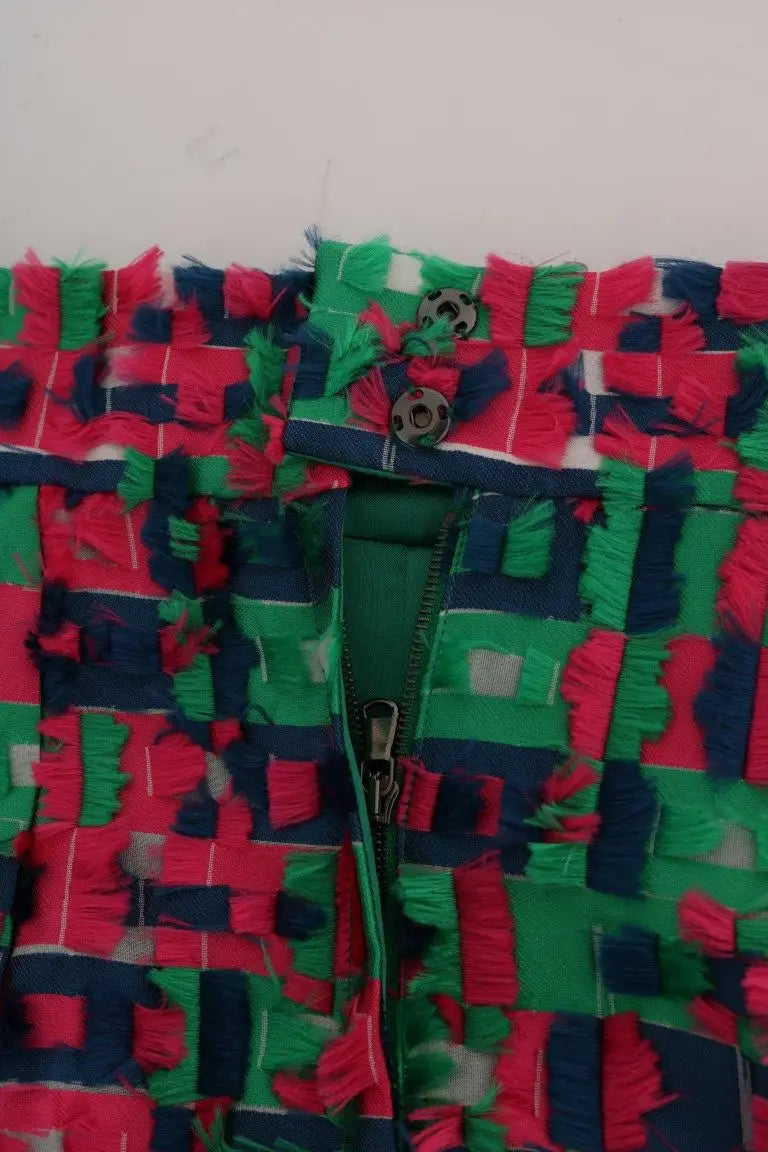 Veste patchwork vive avec motif tartan rouge et vert et rayures bleu marine pour jupe crayon jacquard dolce & gabbana
