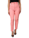 Pantalon ajusté taille haute rose dolce & gabbana avec fermeture à boutons pour un style élégant
