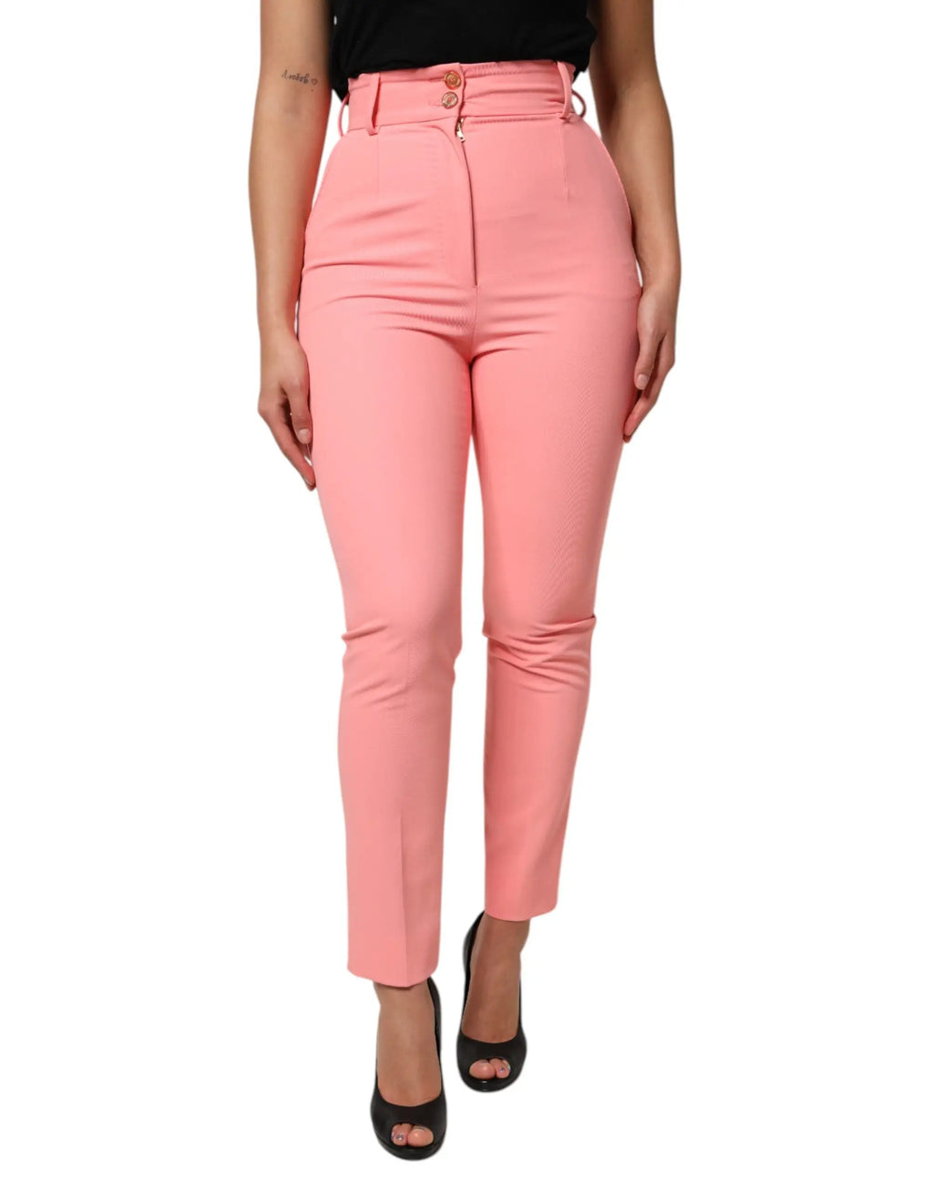 Pantalon droit taille haute rose dolce gabbana avec coupe ajustée et fermeture à boutons
