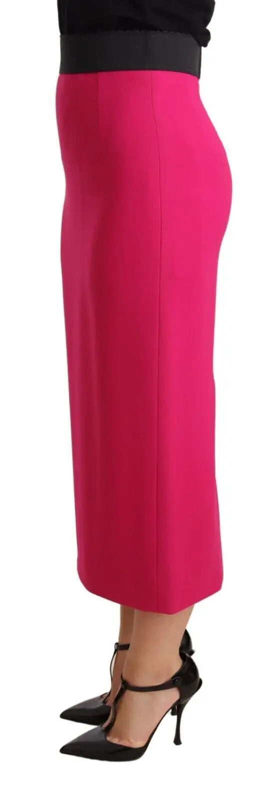 Jupe crayon midi dolce & gabbana fuchsia avec taille haute noire et coupe ajustée en tissu stretch
