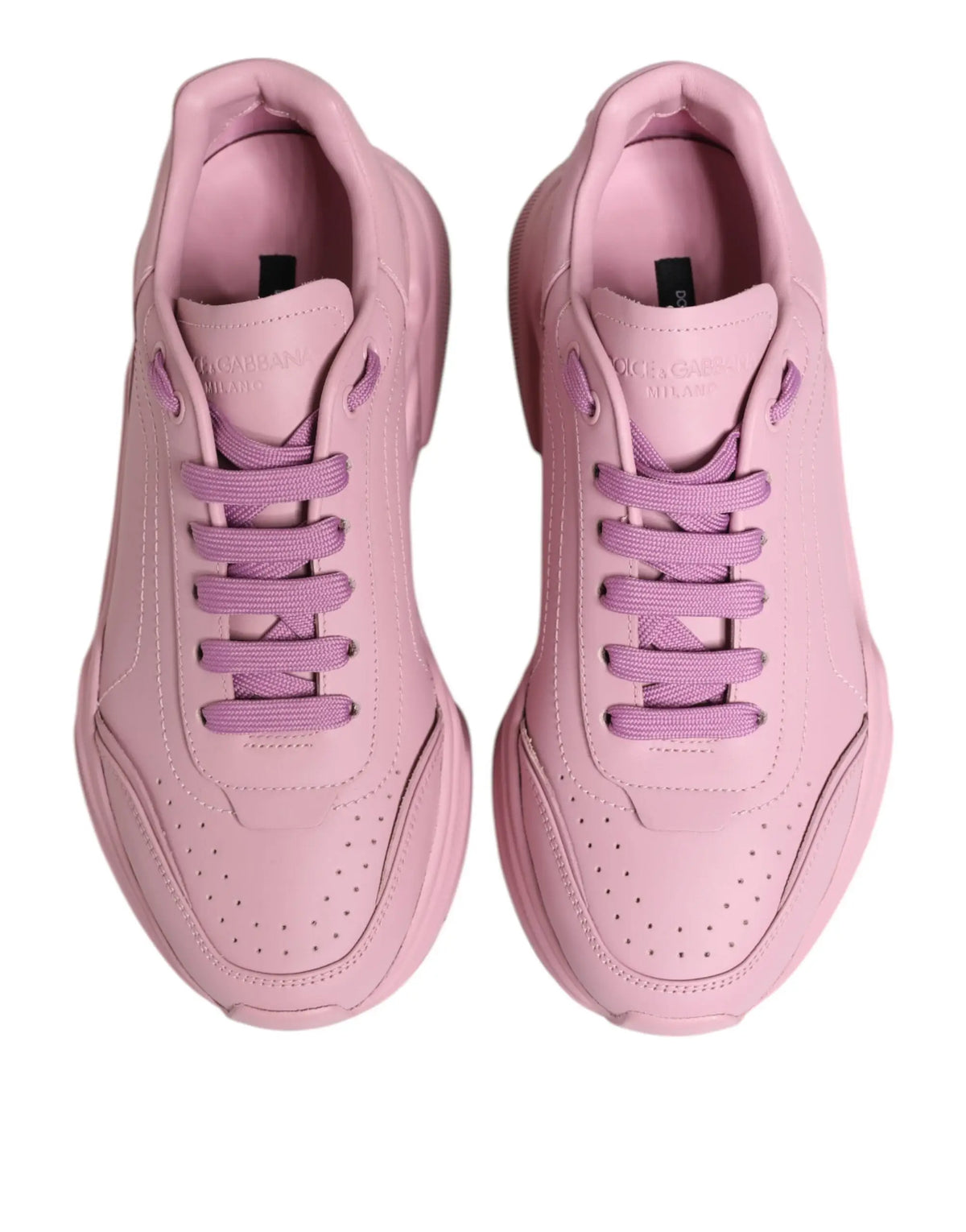 Baskets basses dolce & gabbana daymaster en cuir rose avec lacets lavande et semelle épaisse superposée