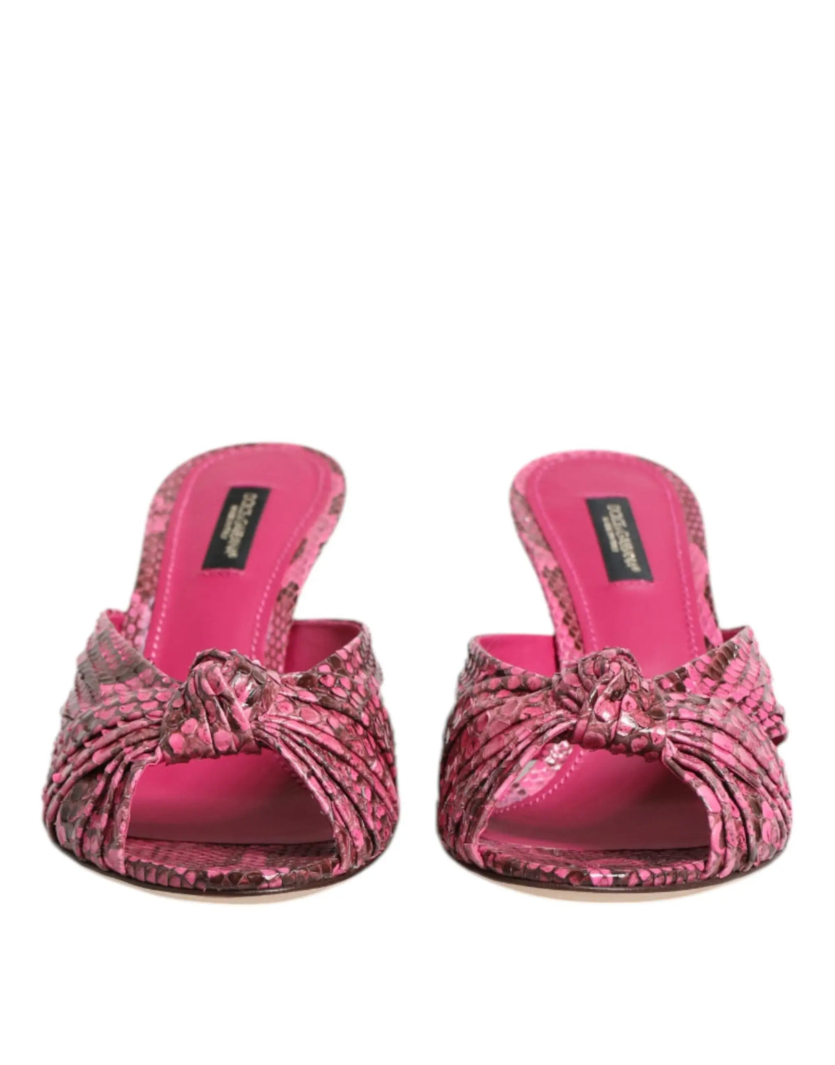 Dolce & gabbana mules en cuir roses motif serpent avec devant noué élégant