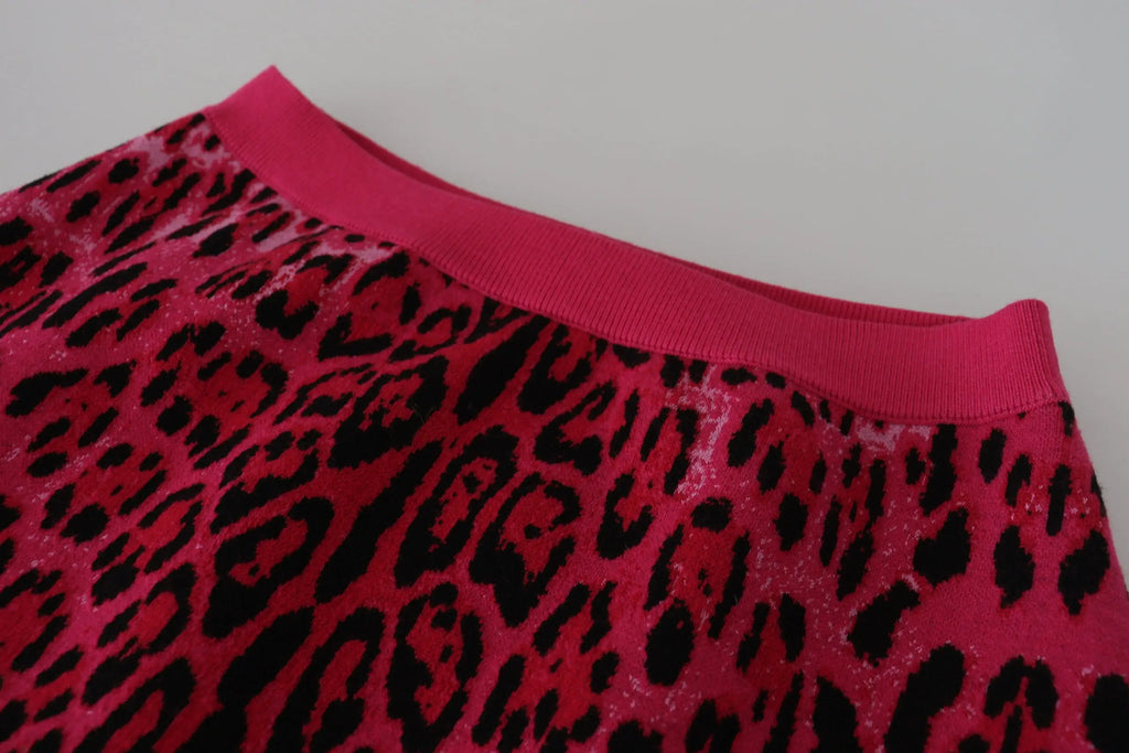 Unisexe dolce & gabbana top en maille rose vif avec imprimé léopard noir et encolure côtelée