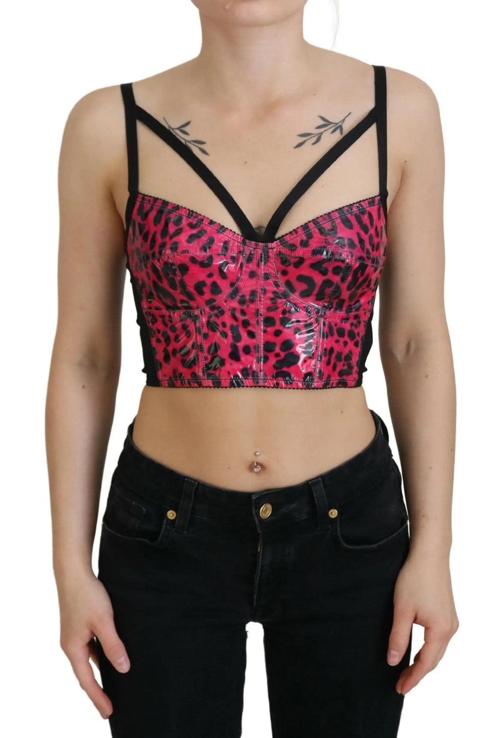 Dolce & Gabbana corset bustier court imprimé léopard rose avec bretelles noires structurées