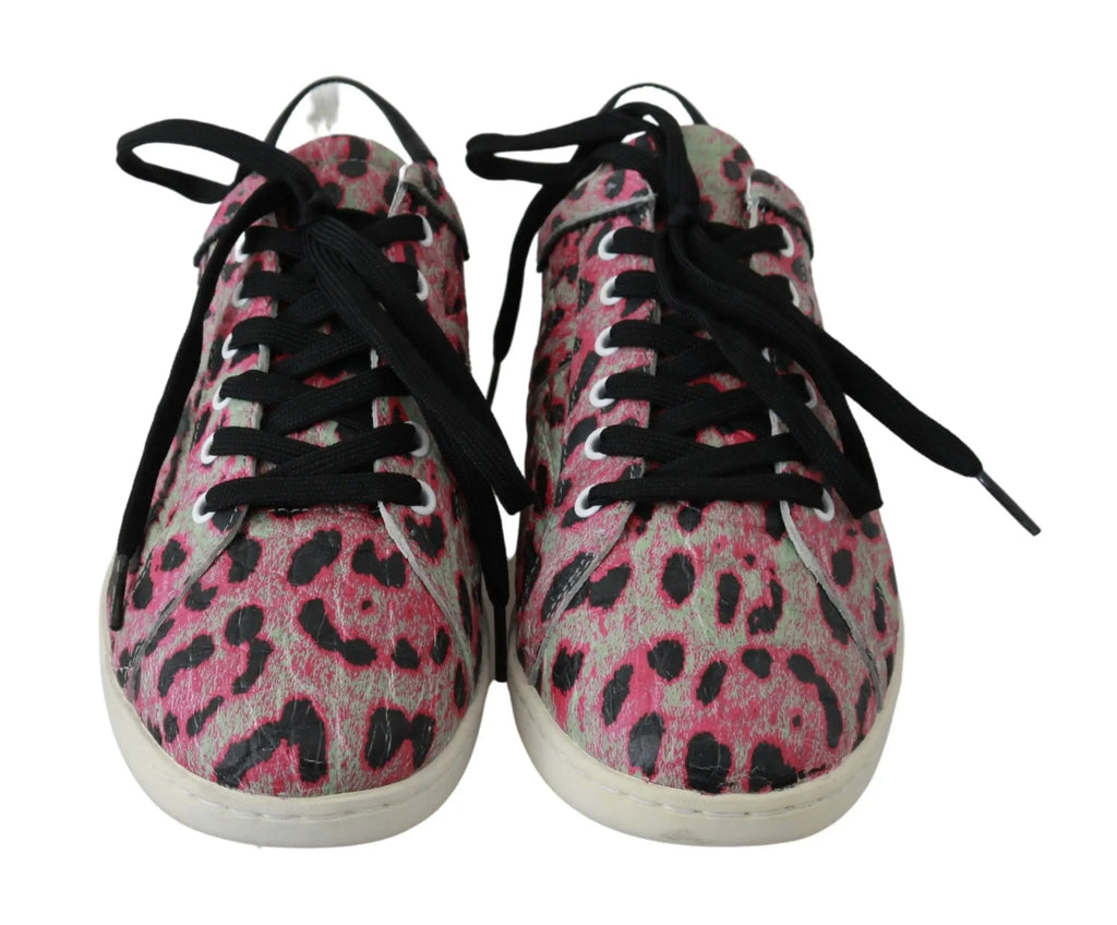 Dolce & gabbana baskets plates en cuir à imprimé léopard rose et noir avec lacets noirs
