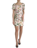 Robe mini ajustée en viscose dolce & gabbana rose à imprimé lys blanc avec manches ballons et encolure carrée