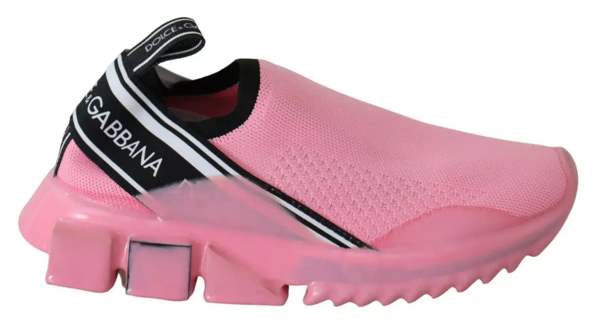 Baskets basses dolce & gabbana pour femme en mesh rose avec bande de logo noir blanc et semelle rose translucide