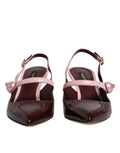 Dolce & gabbana escarpins slingback en cuir verni bordeaux avec brides roses et embellissements de perles