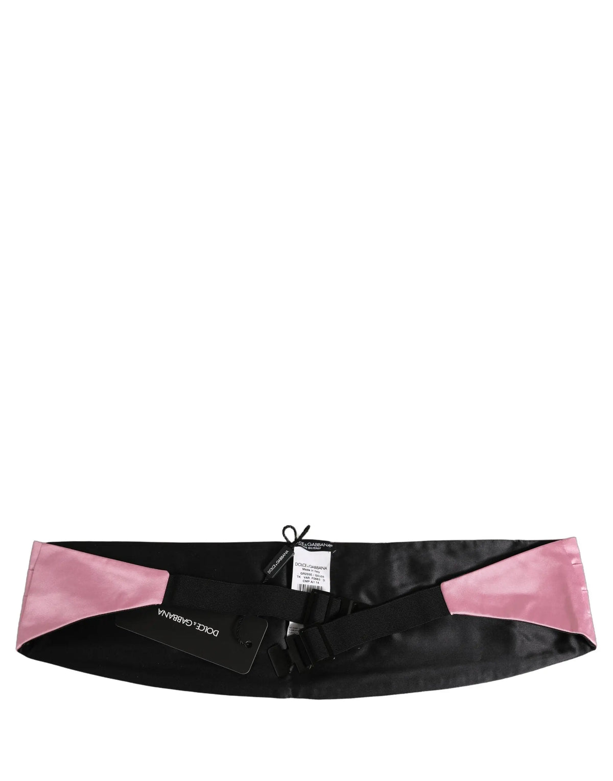 Dolce & Gabbana pink men 100% silk belt waist cummerbund en satin noir avec accents roses et sangle noire ajustable