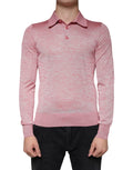 Dolce & gabbana polo homme en polyester rose doux à manches longues avec texture chinée subtile et fermeture par boutons