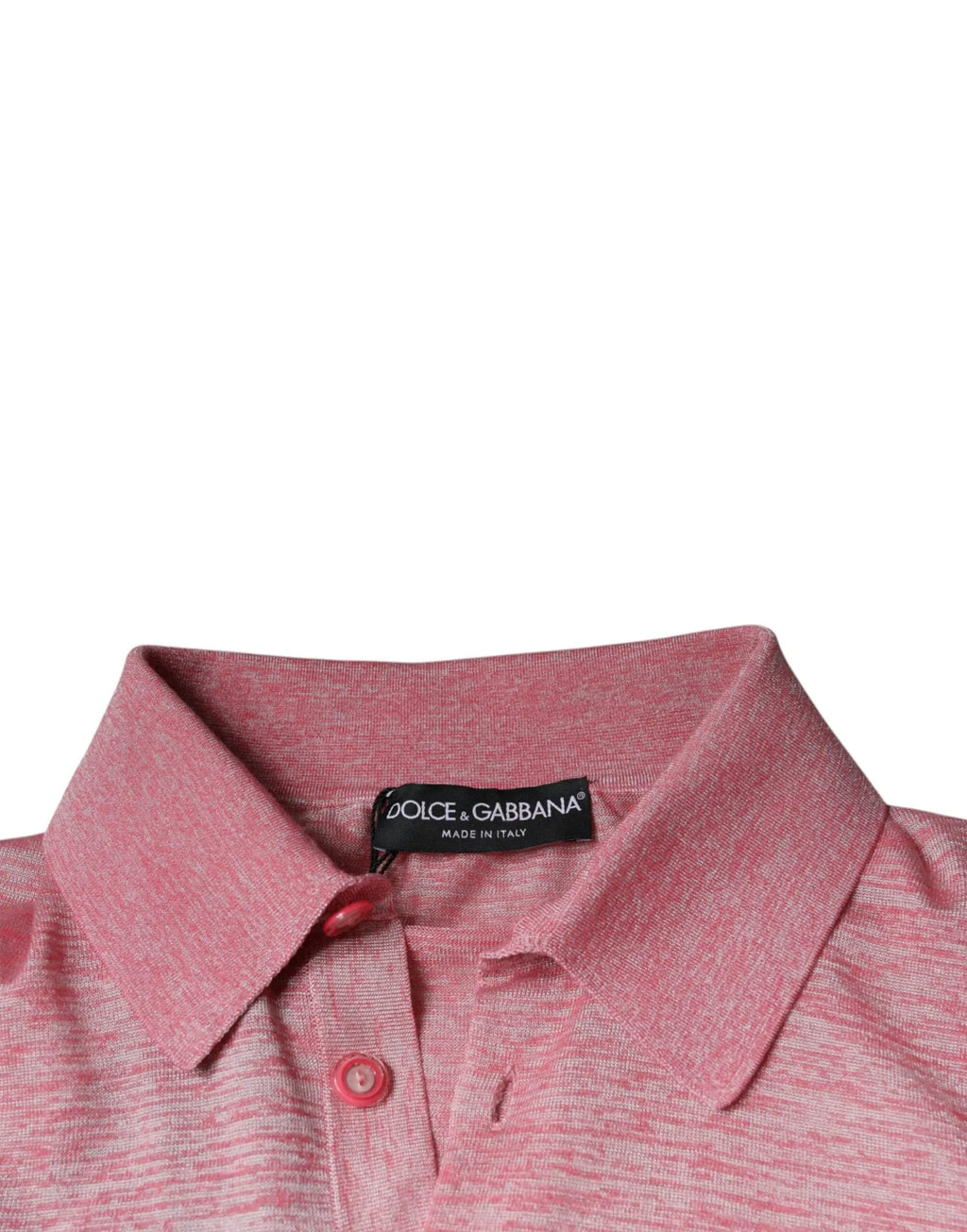 Polo homme dolce & gabbana rose en coton chiné avec étiquette noire à l’intérieur du col polyester manches longues