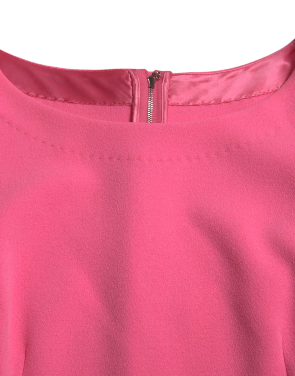 Robe midi fourreau à manches longues dolce & gabbana en polyester rose avec haut en satin et fermeture éclair métallique au col
