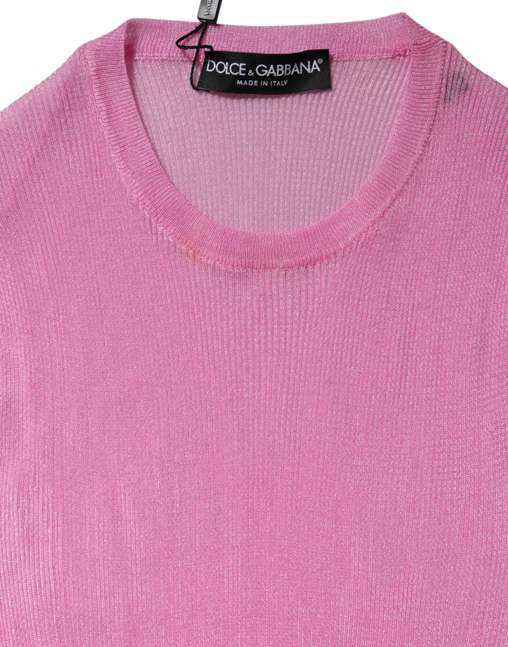 Pull sans manches rose dolce & gabbana en polyester avec texture côtelée et encolure ronde