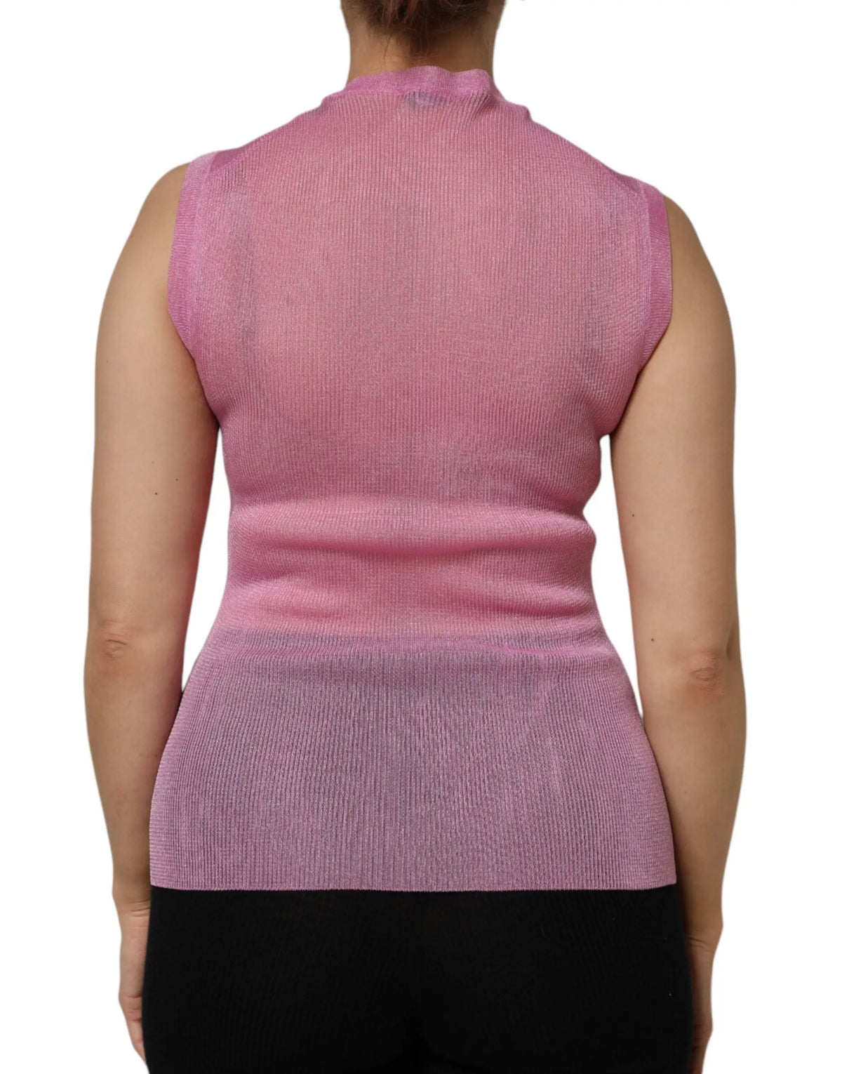 Top sans manches dolce & gabbana en polyester rose doux avec col rond côtelé et maille côtelée