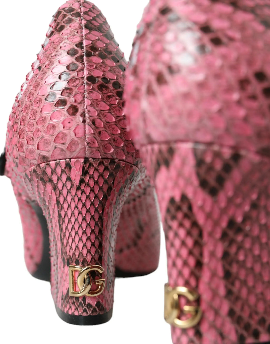Dolce & gabbana chaussures talons mary jane en cuir python rose avec motif serpent et logo dg doré