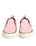 Dolce & gabbana baskets slip-on en nylon matelassé rose avec bord noir et semelles en caoutchouc blanches