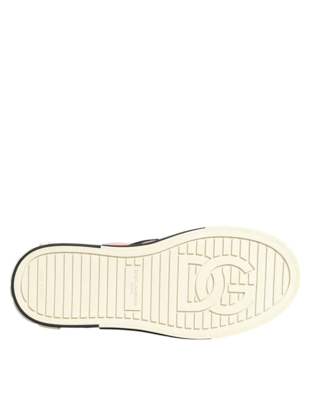 Semelle blanche en caoutchouc avec bord noir et logo dc shoes embossé sur des baskets slip-on dolce gabbana rose en nylon matelassé