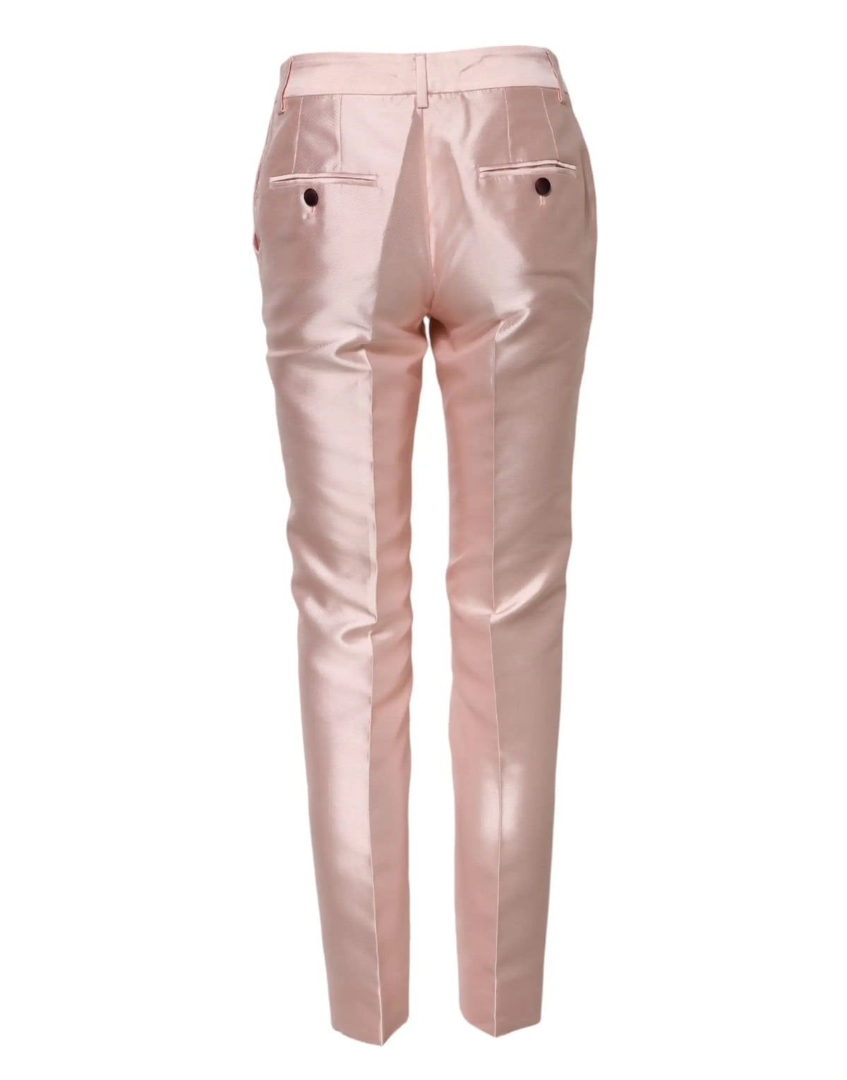 Pantalon dolce & gabbana rose gold en satin brillant taille haute coupe ajustée avec poches arrière subtiles vu de dos