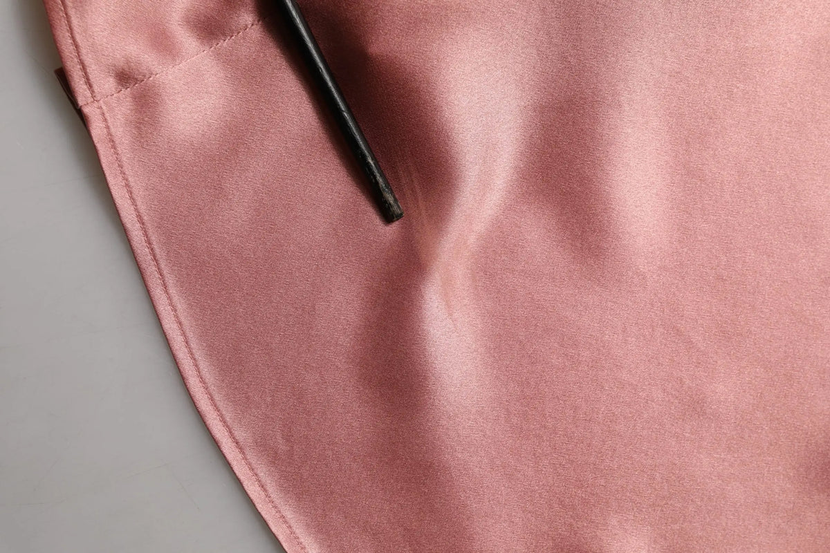 Blouse dolce et gabbana rose en satin de soie avec manches longues col v et finition brillante lisse