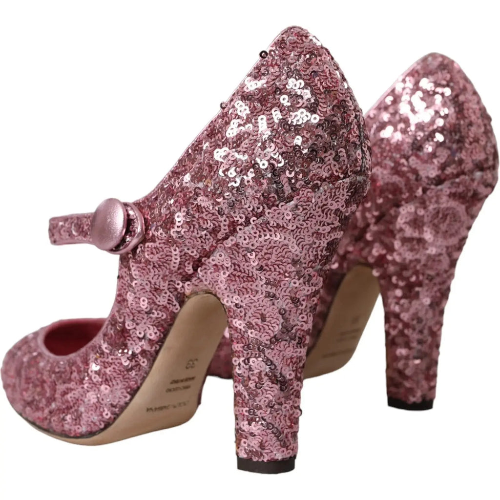 Dolce & Gabbana roses sequins mary jane pumps à talons avec boucle métallisée rose gold