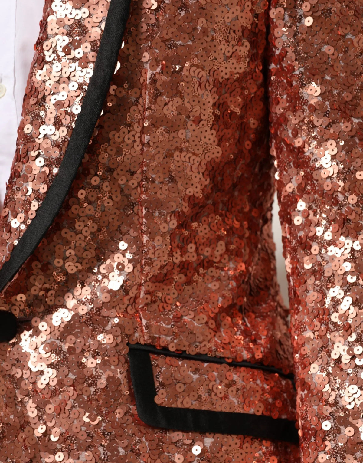 Dolce & gabbana pink sequin sicilia blazer homme en sequins rose gold avec bordure noire et un bouton