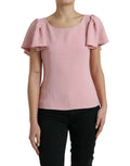 Blouse dolce & gabbana rose en coton avec manches courtes bouffantes et encolure carrée