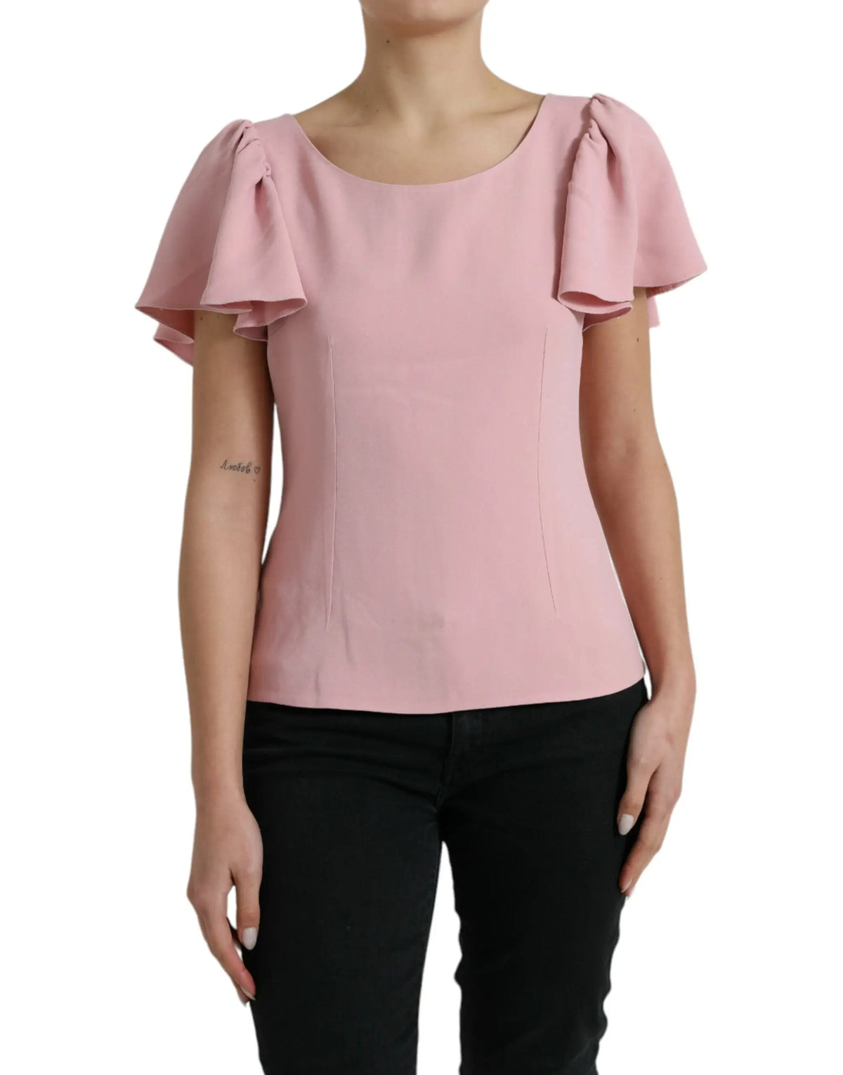 Blouse dolce & gabbana rose en coton avec manches courtes bouffantes et encolure carrée