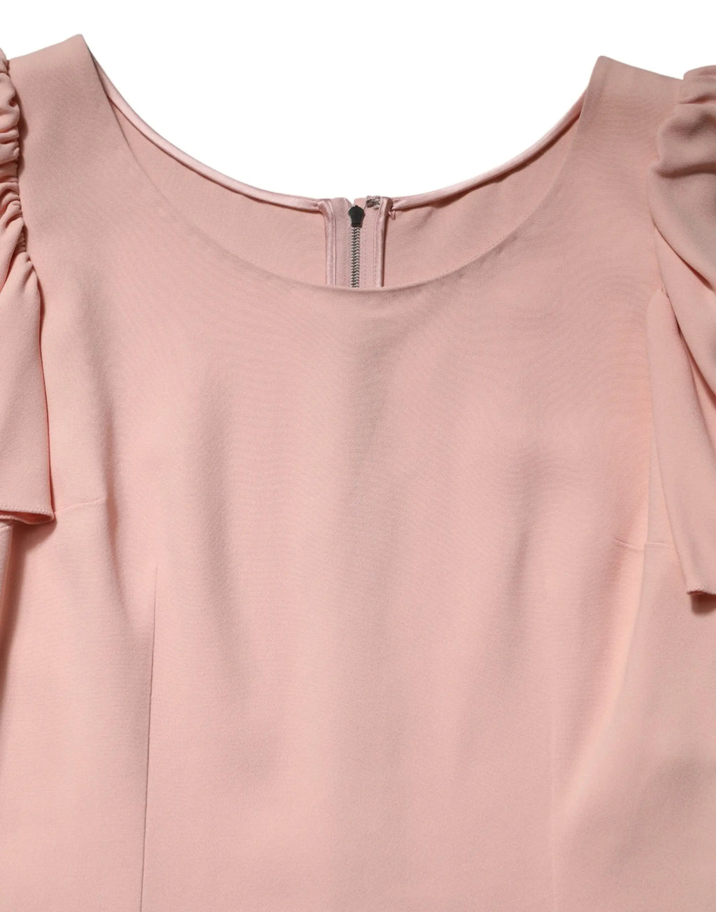 Dolce & gabbana blouse rose poudré sans manches avec détails volantés aux épaules et fermeture éclair frontale délicate