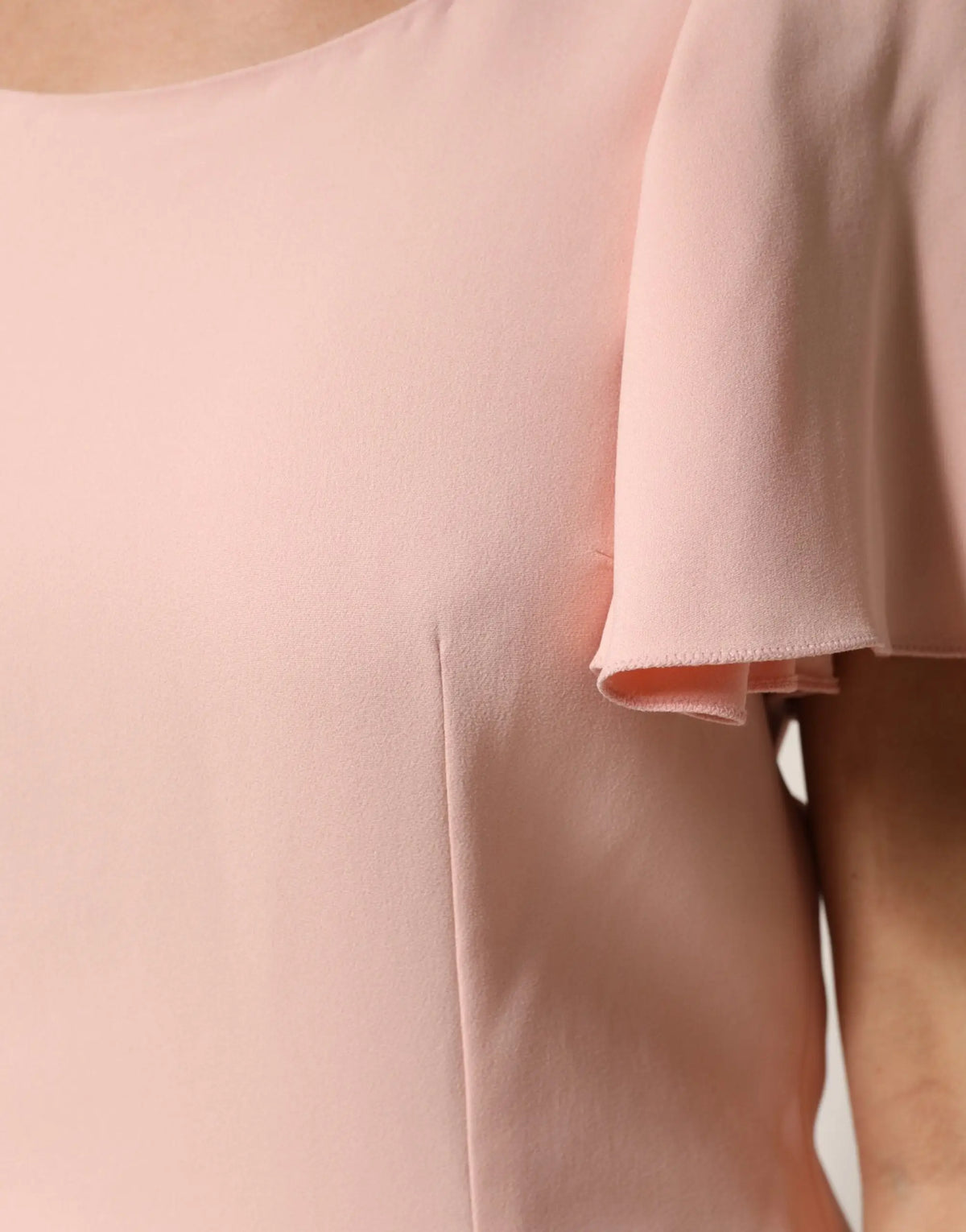 Dolce & gabbana blouse rose pâle en tissu lisse avec manches courtes volantées fluide col rond