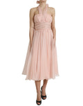Robe midi plissée en mousseline de soie rose dolce & gabbana avec taille froncée et col halter