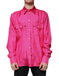 Dolce & gabbana chemise homme en satin rose fuchsia avec col classique et poches poitrine boutonnées blanches