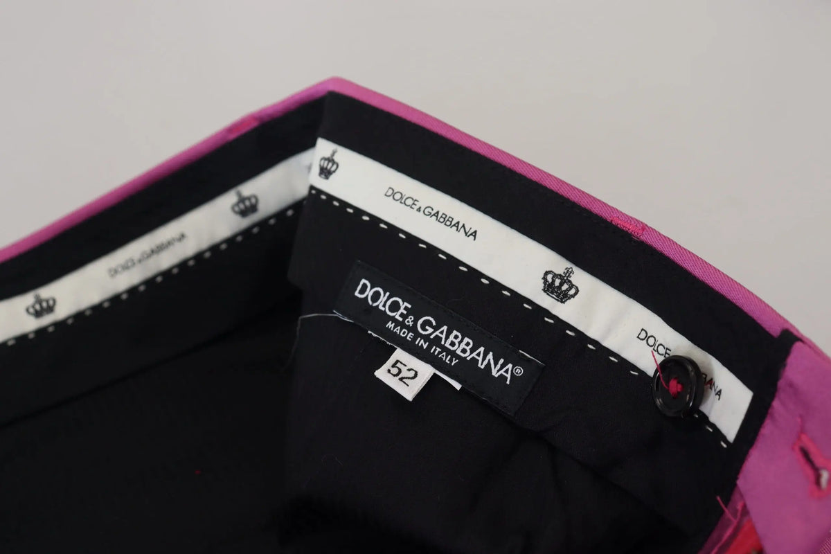 Pantalon slim noir dolce & gabbana avec bordure rose en soie et étiquette made in italy pour tenue formelle