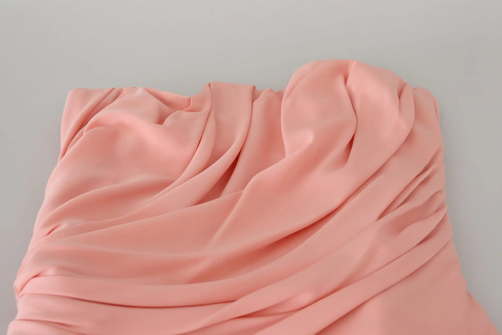 Robe droite bustier stretch en soie rose dolce & gabbana avec tissu chiffon pêche doux et plis froncés légers