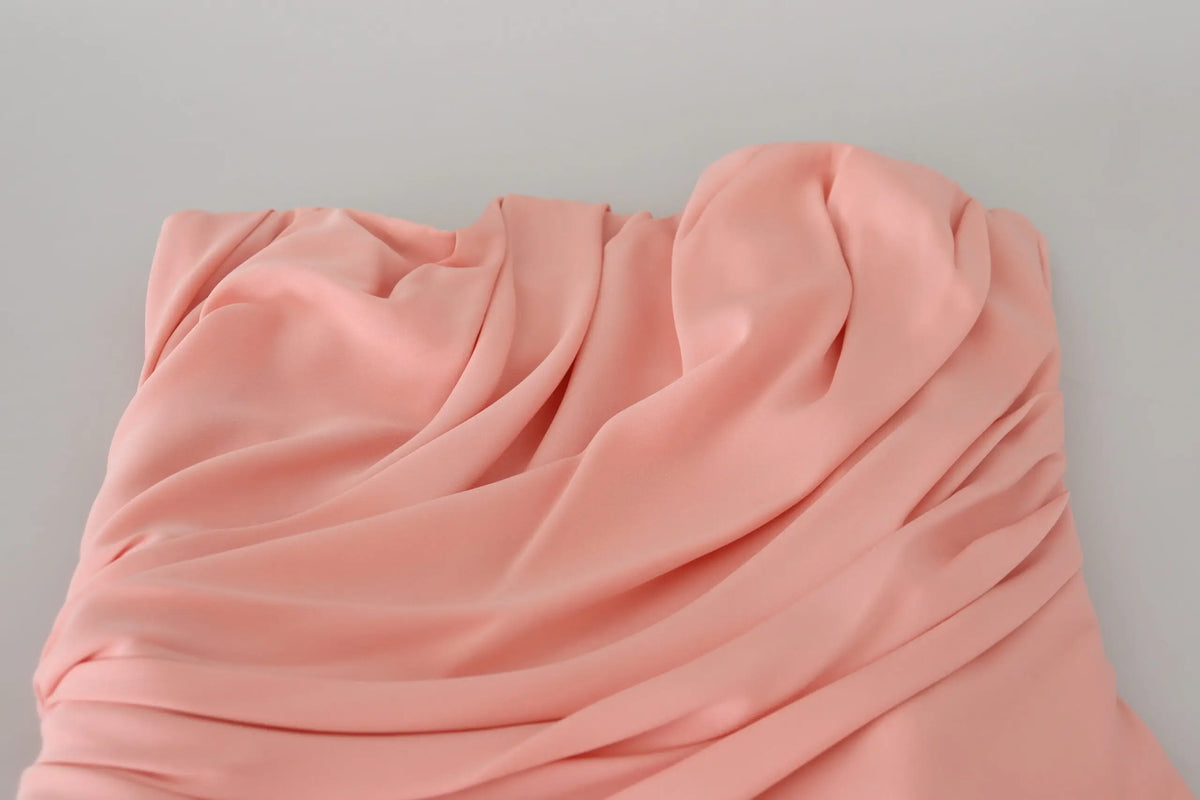 Robe droite bustier stretch en soie rose dolce & gabbana avec tissu chiffon pêche doux et plis froncés légers