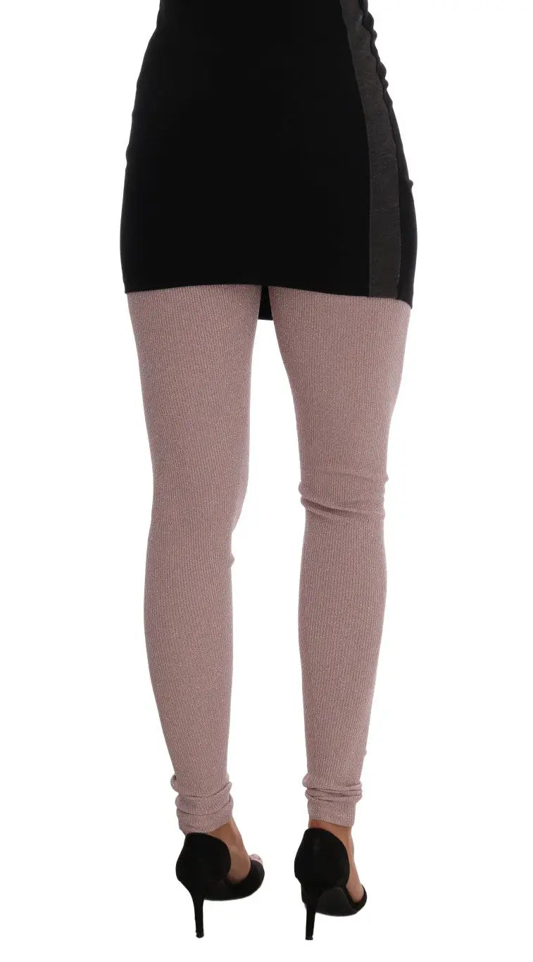 Une paire de collants dolce & gabbana en rose blush stretch avec panneaux latéraux noirs et texture côtelée ajustée