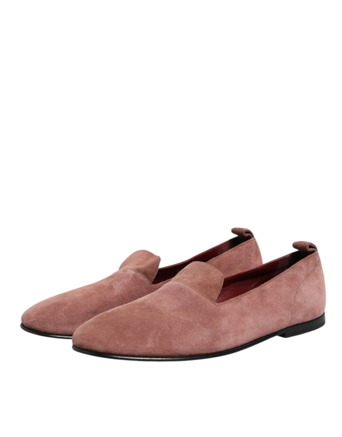 Paire de mocassins homme formels dolce gabbana roses en daim avec semelle en caoutchouc noire et doublure bordeaux