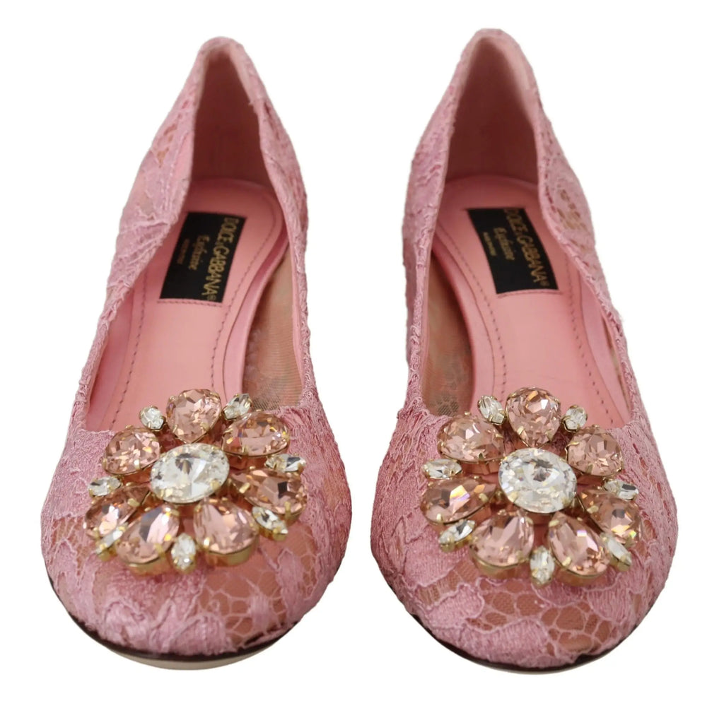 Dolce & gabbana pink taormina lace pumps with peach and clear crystal floral cluster accents