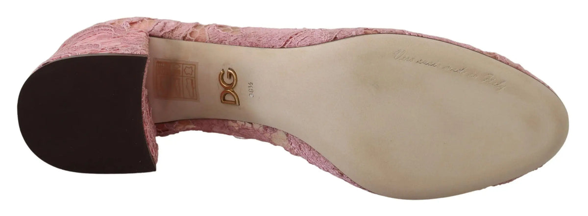 Dolce & gabbana pink taormina lace pumps with low block heel and crystal embellishments in pastel lace