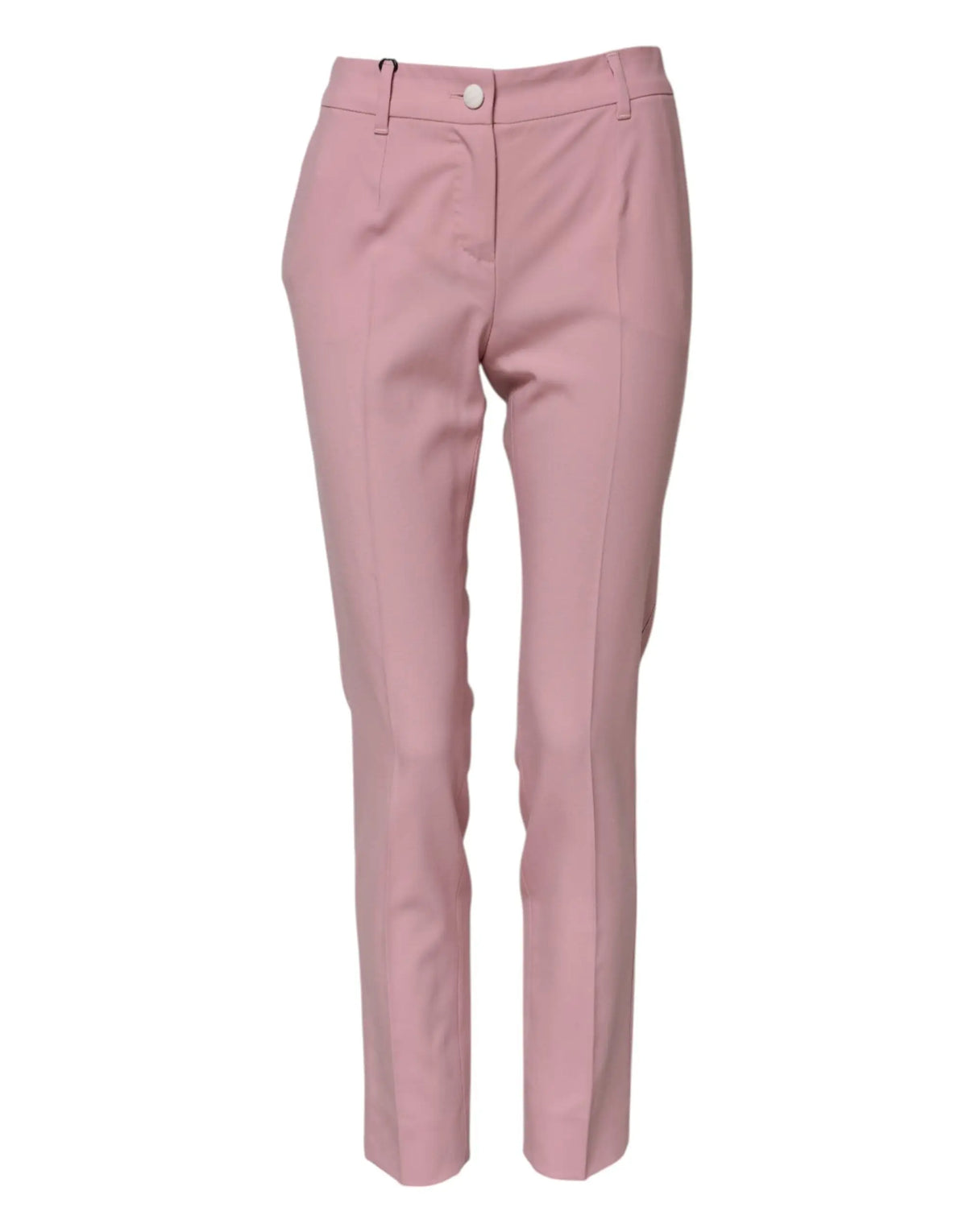 Pantalon dolce & gabbana rose en laine taille haute coupe droite avec fermeture bouton unique à la taille