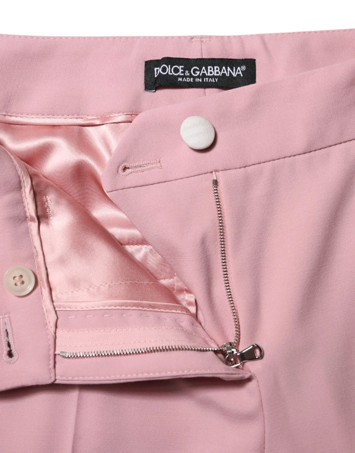 Pantalon tapered dolce & gabbana en laine rose avec intérieur satin et fermeture éclair argentée