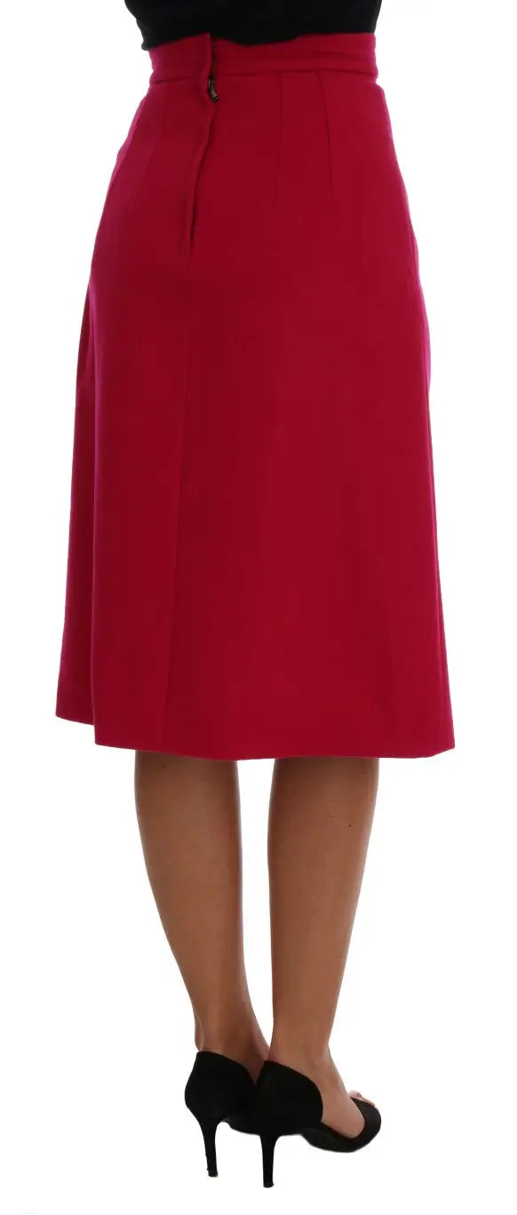 Dolce & gabbana jupe midi taille haute rouge vif en laine avec plis subtils sur les côtés