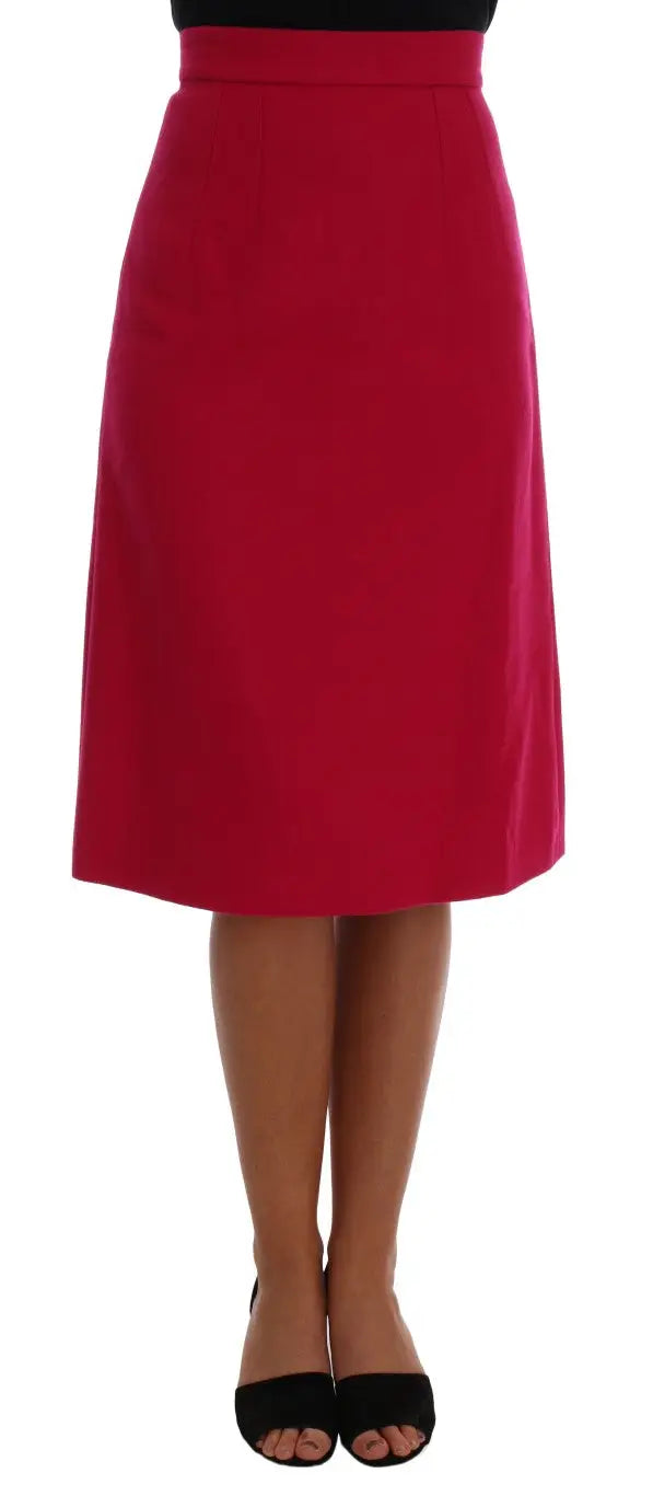 Jupe midi rouge vif taille haute en tissu lisse et ajusté dolce gabbana en laine rose style a-line jusquau genou