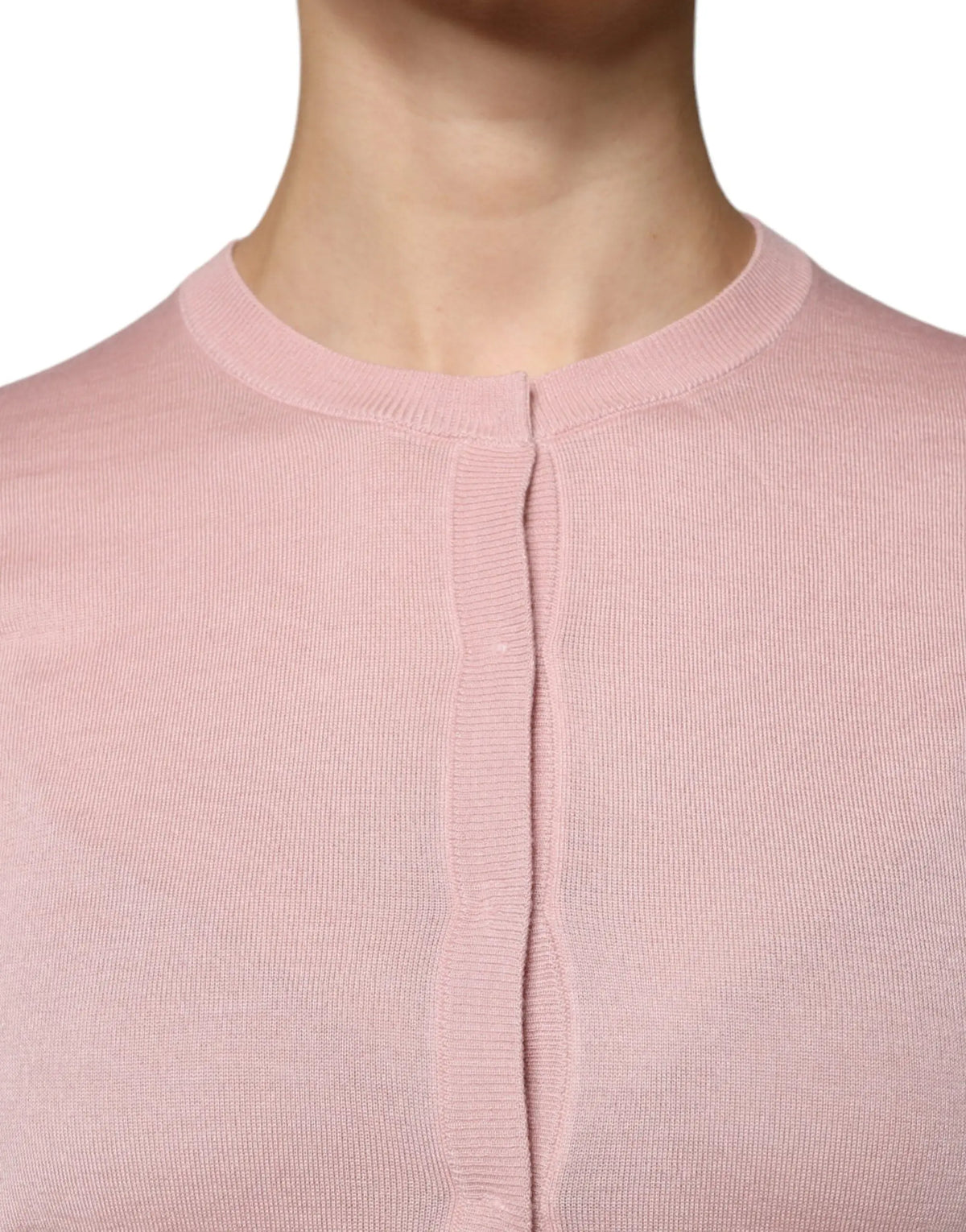Cardigan dolce & gabbana rose en laine avec col rond et patte de boutonnage en maille côtelée douce